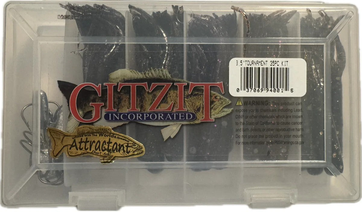 Gitzit 3.5" Fat Gitzit 35-Piece Assorted Tournament Sented Color Pocket Pack, Jigs