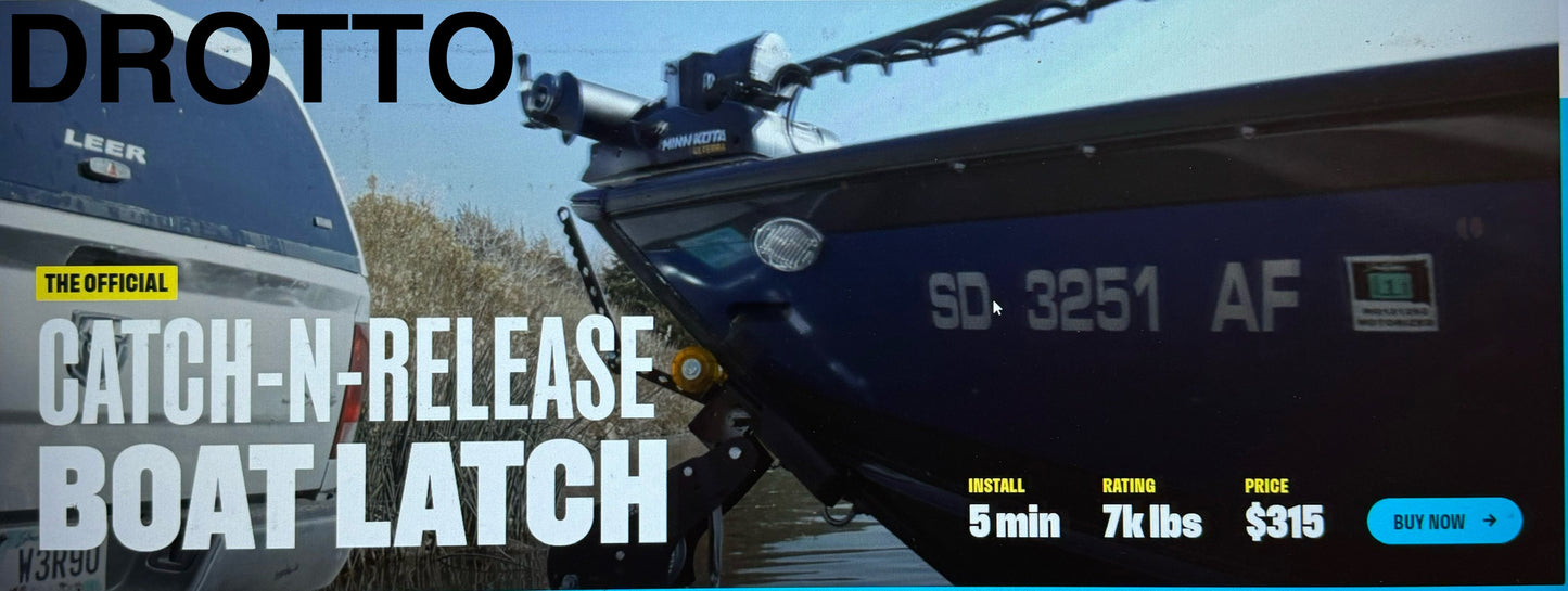 Drotto Catch & Release automatic Boat Latch Model XR300 Fits trailer roller brackets 3 – 3⅜" wide