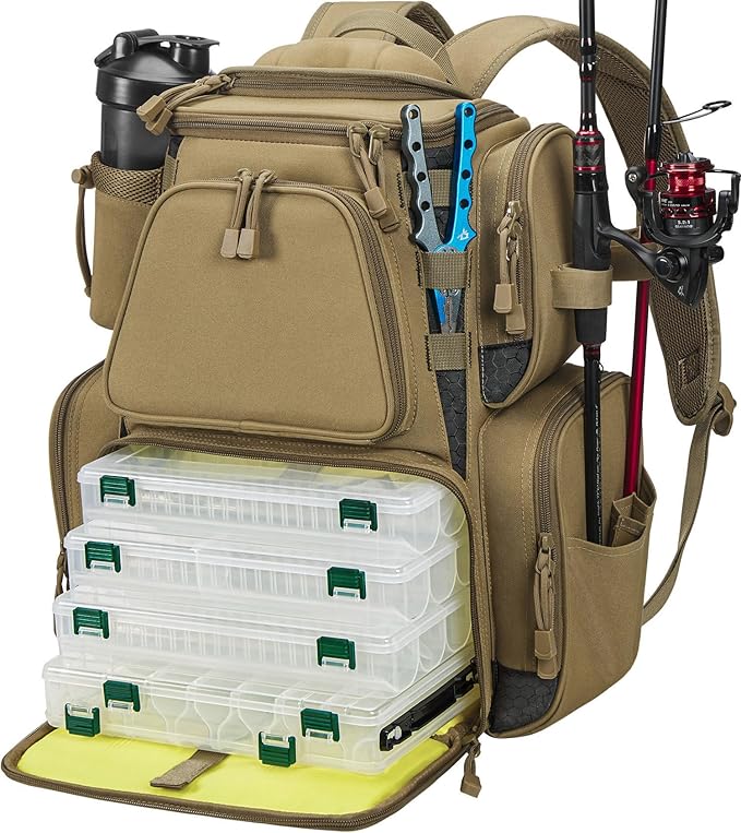 Piscifun Fishing Tackle Backpack Large Fishing Storage Bag With 4 Boxes