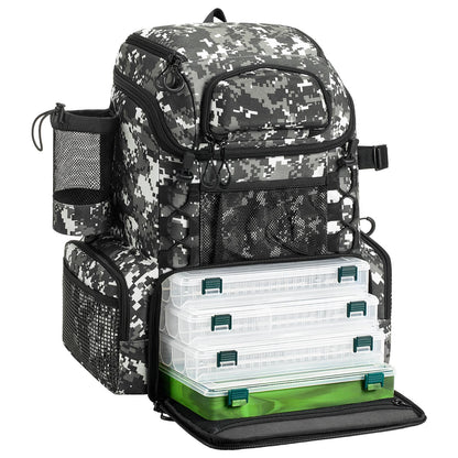Piscifun Fishing Tackle Backpack Large Fishing Storage Bag With 4 Boxes